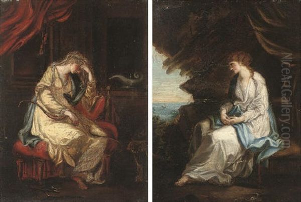 Ariadne Abandoned By Theseus On Naxos (+ Diana Holding A Bow; Pair) Oil Painting by Angelika Kauffmann