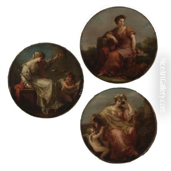 Fortitude; Prudence; Justice (set Of 3) Oil Painting by Angelika Kauffmann