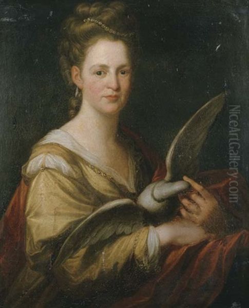 Portrait Of A Lady Holding A Dove by Angelika Kauffmann