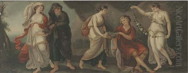 Telemachus And Mentor In Calypso's Grotto Oil Painting by Angelika Kauffmann