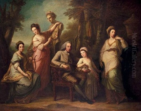 Portrait Of Philip Tisdal With His Wife And Family Oil Painting by Angelika Kauffmann