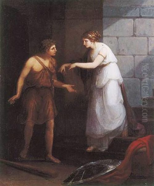 Ariadne And Theseus At The Entrance To The Labyrinth Oil Painting by Angelika Kauffmann