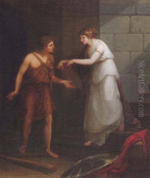 Ariadne Uberreicht Theseus Am Eingang Des Labyrinths Den Wollknauel Oil Painting by Angelika Kauffmann