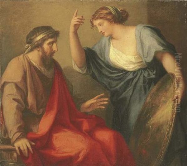 Egeria Handing Numa Pompilius His Shield Oil Painting by Angelika Kauffmann