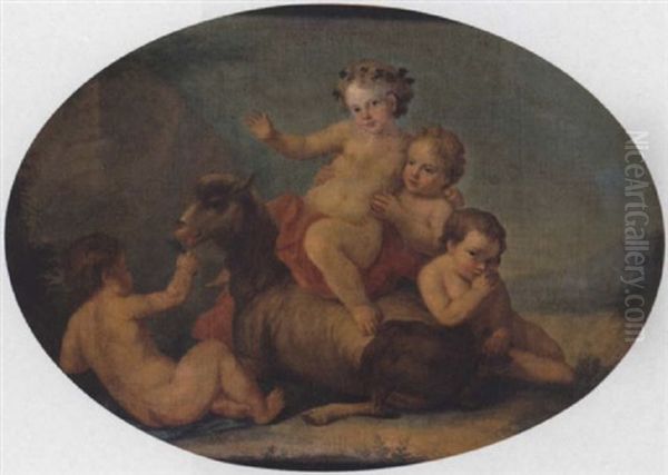 Landscape With Putti Playing With A Goat Oil Painting by Angelika Kauffmann