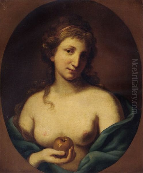 Portrait Of A Lady Holding An Apple And Wearing A Loose Shawl Oil Painting by Angelika Kauffmann