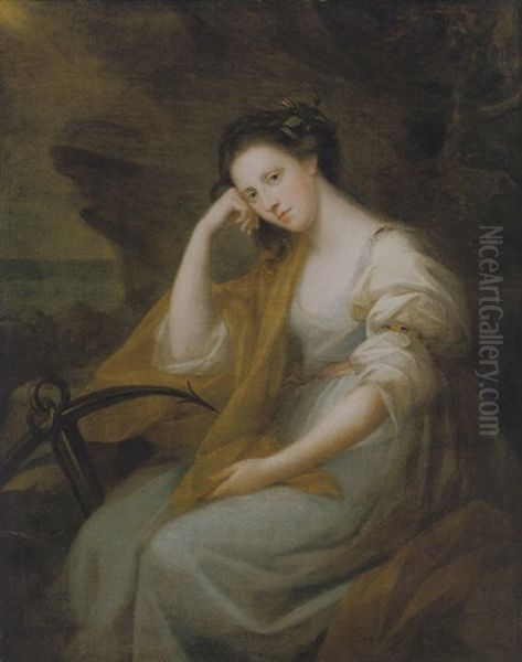 Portrait Of Lady Louisa Levesongower, Later Wife Of Sir Archibald Macdonald, Wearing A Pale Blue Dress And Amber Robe by Angelika Kauffmann