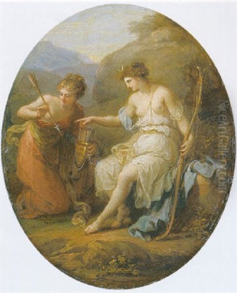 Diana With An Attendant Choosing An Arrow Oil Painting by Angelika Kauffmann