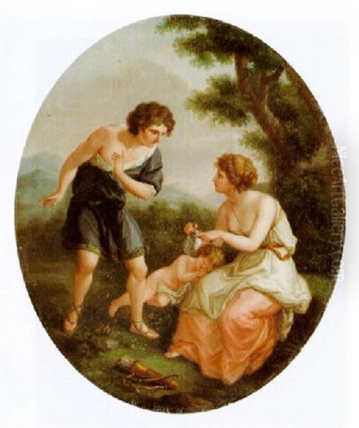 Cephisa Beschneidet Die Flugel Cupidos Oil Painting by Angelika Kauffmann