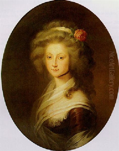 Portrait De Femme A La Rose Dans Les Cheveux Oil Painting by Angelika Kauffmann