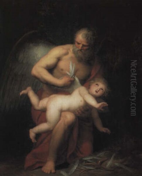 Time Clipping Cupid's Wings Oil Painting by Angelika Kauffmann