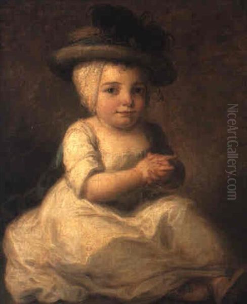 Portrait Of Louis Bonomi In A White Dress And Plumed Hat Oil Painting by Angelika Kauffmann