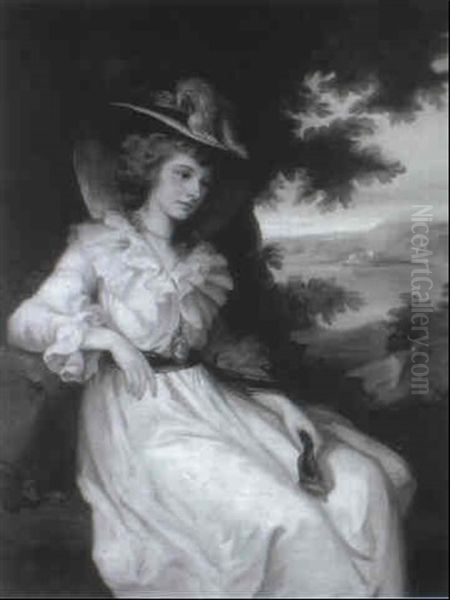 Portrait Of Lady Elizabeth Christian Hervey, Wife Of The    5th Duke Of Devonshire, Seated Three-quarter Length, In A Oil Painting by Angelika Kauffmann