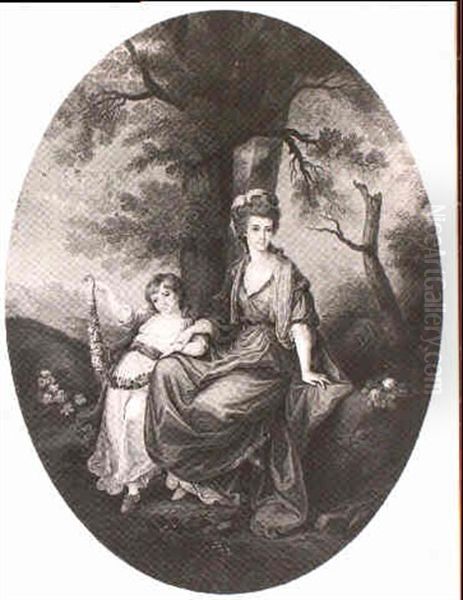 Portrait Of Lady Rushout And Her Daughter Anne, Wearing     Classical Costume, In A Landscape Oil Painting by Angelika Kauffmann