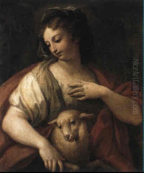 Giovane Donna Con Agnello (allegoria Dell'innocenza) Oil Painting by Angelika Kauffmann