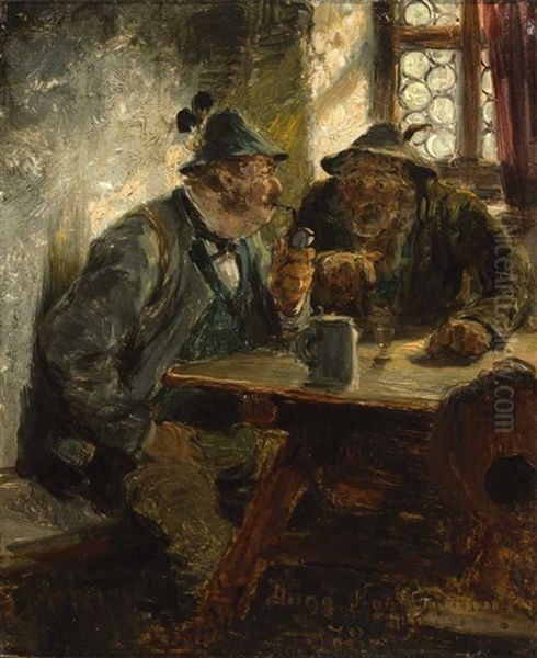 Zwei Stammtischbruder Bei Der Diskussion Oil Painting by Hugo Wilhelm Kauffmann