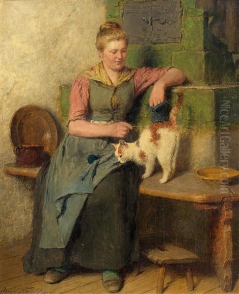 A Lady In An Interior Oil Painting by Hugo Wilhelm Kauffmann