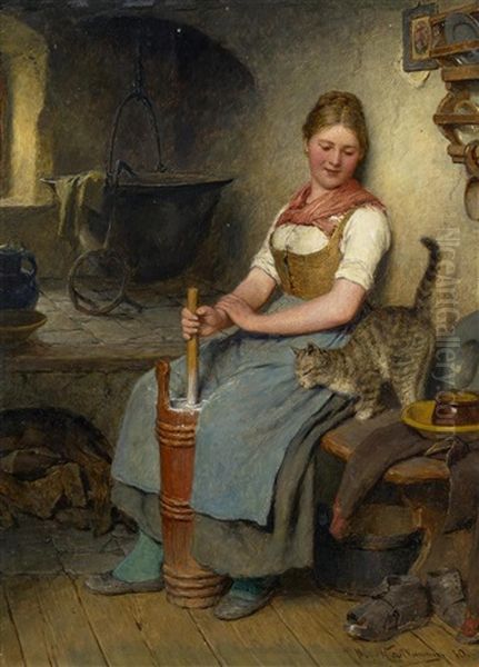 Madchen Mit Butterfass Oil Painting by Hugo Wilhelm Kauffmann