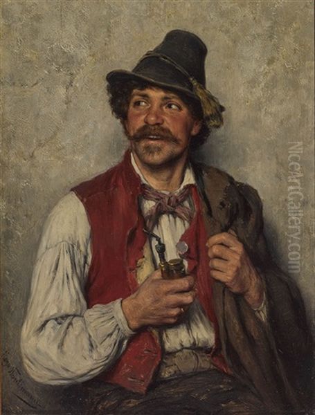 Bauernbursch Mit Pfeife Oil Painting by Hugo Wilhelm Kauffmann