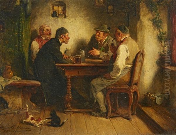 A Tavern Scene Oil Painting by Hugo Wilhelm Kauffmann