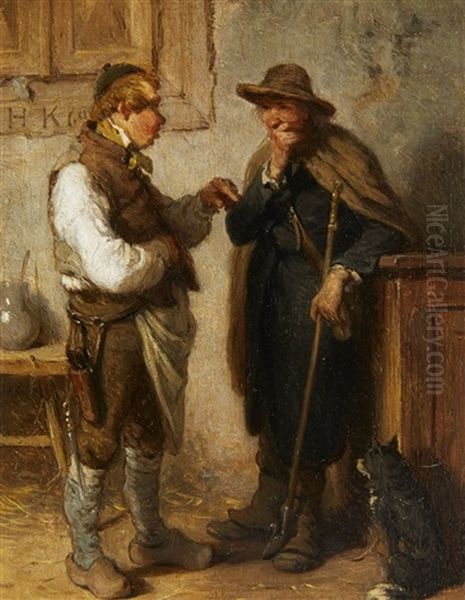 Two Peasants Conversing Oil Painting by Hugo Wilhelm Kauffmann