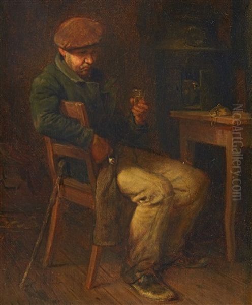 A Seated Peasant Oil Painting by Hugo Wilhelm Kauffmann