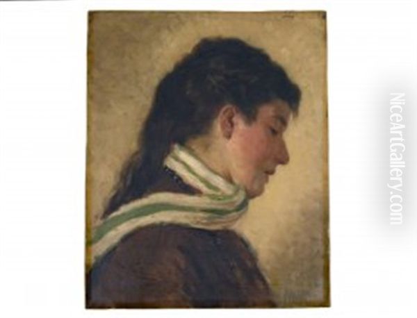 Portrait Of A Lady In Profile With Scarf Oil Painting by Hugo Wilhelm Kauffmann