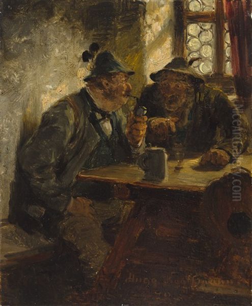 Bauer Und Jager Im Wirtshaus Oil Painting by Hugo Wilhelm Kauffmann