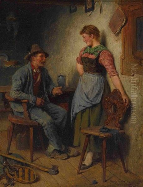 Holzknecht Und Madel In Der Stube Oil Painting by Hugo Wilhelm Kauffmann