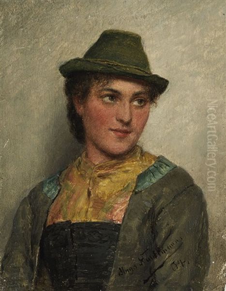 Brustbild Einer Chiemgauerin Oil Painting by Hugo Wilhelm Kauffmann