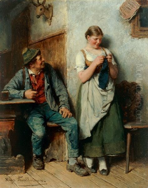 Holzknecht Und Madel Oil Painting by Hugo Wilhelm Kauffmann