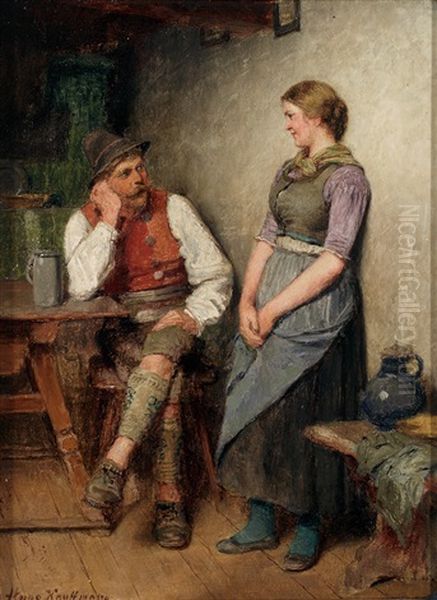 Tandelndes Paar In Einer Bauernstube Oil Painting by Hugo Wilhelm Kauffmann