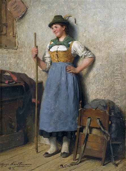 Interieur Mit Bauernmadchen Oil Painting by Hugo Wilhelm Kauffmann