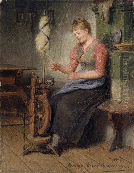 Madel Am Spinnrad Oil Painting by Hugo Wilhelm Kauffmann