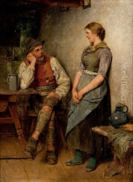 A Conversation Oil Painting by Hugo Wilhelm Kauffmann