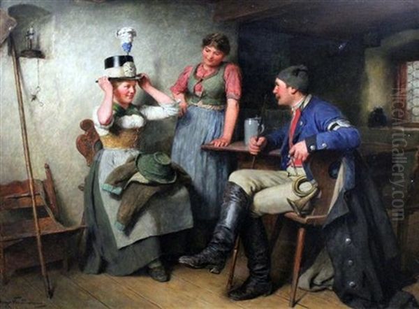 Tavern Interior Oil Painting by Hugo Wilhelm Kauffmann