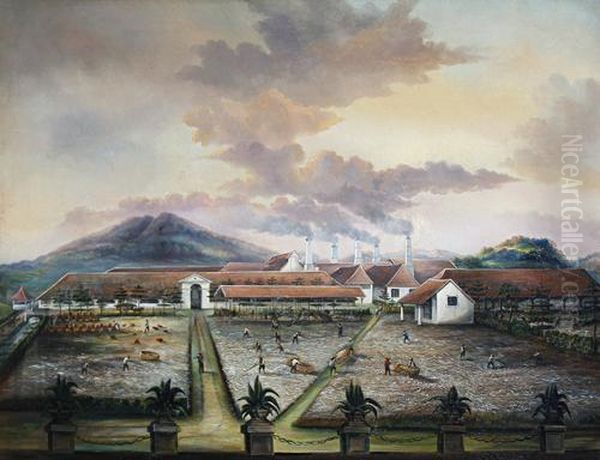 A Sugar Plantation, Trinidad Oil Painting by C. Bauer