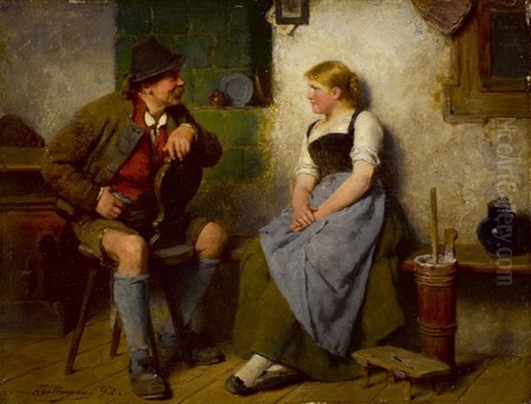 Eine Intime Unterhaltung Oil Painting by Hugo Wilhelm Kauffmann