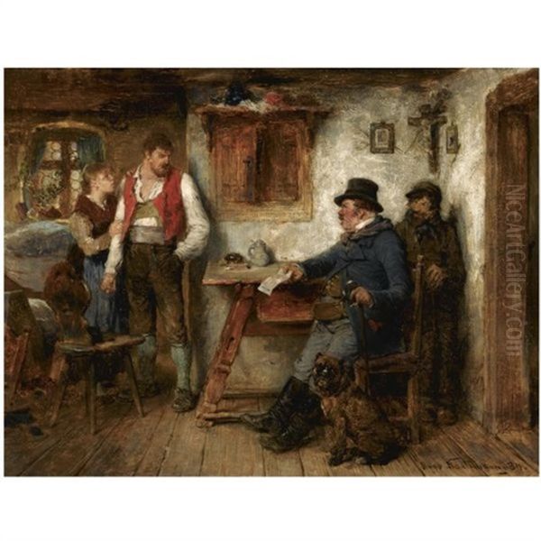 An Unexpected Visitor Oil Painting by Hugo Wilhelm Kauffmann