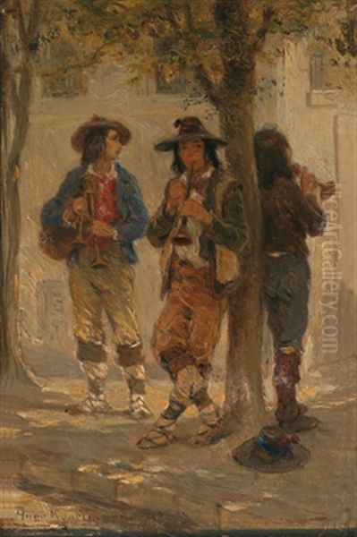 Pifferari (italienische Strasenmusikanten) Oil Painting by Hugo Wilhelm Kauffmann