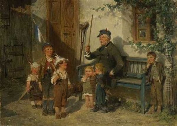 Kinder Mit Ihrem Grosvater, Soldat Spielend Oil Painting by Hugo Wilhelm Kauffmann