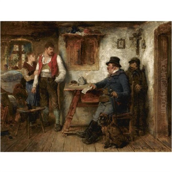 An Unexpected Visitor Oil Painting by Hugo Wilhelm Kauffmann