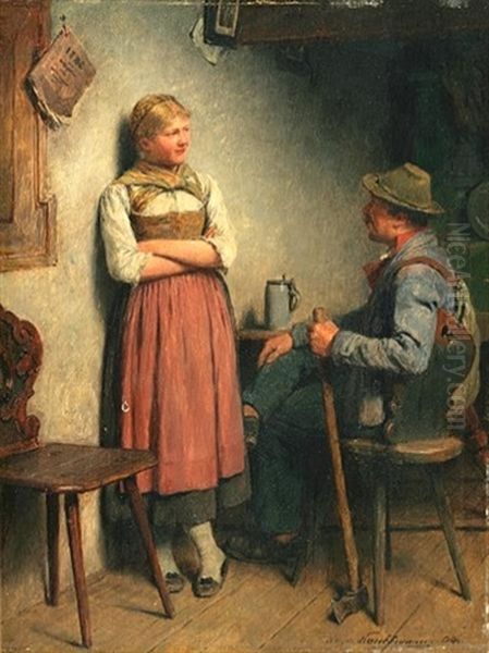 Courting Couple Oil Painting by Hugo Wilhelm Kauffmann