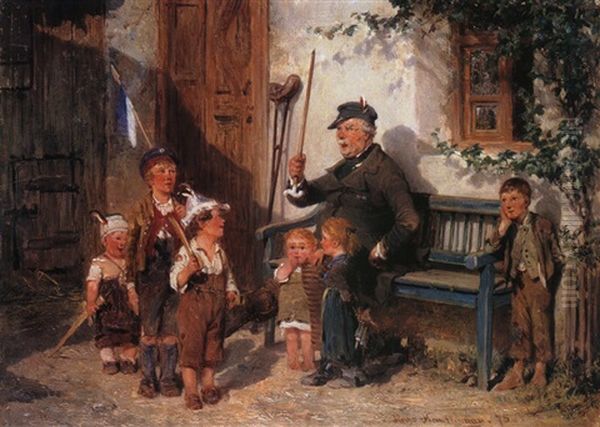 Grossvater Mit Kindern Soldat Spielend Oil Painting by Hugo Wilhelm Kauffmann