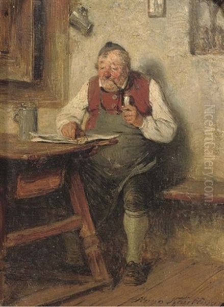 Wirt Mit Pfeife - The Content Innkeeper Oil Painting by Hugo Wilhelm Kauffmann