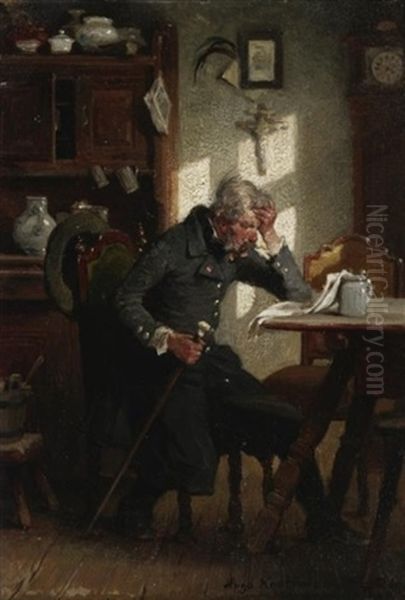 Die Lekture. Ein Alterer Herr Studiert Ein Tagesblatt In Der Guten Stube Oil Painting by Hugo Wilhelm Kauffmann