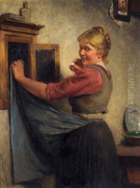 Madel An Der Tafel Oil Painting by Hugo Wilhelm Kauffmann