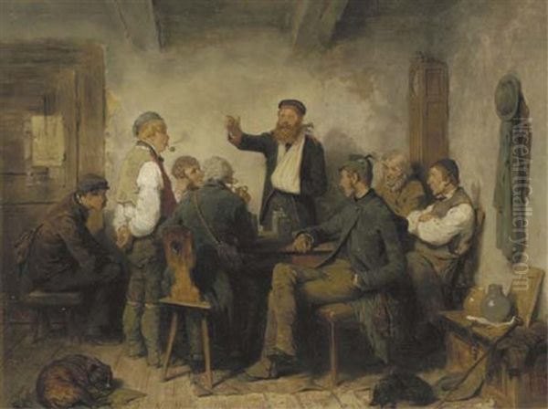 Erzahlung Aus Dem Feldzuge: A Strong Story Oil Painting by Hugo Wilhelm Kauffmann