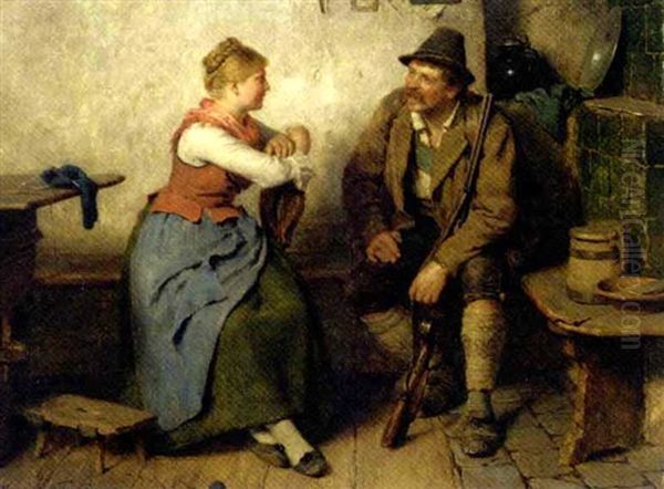 Jager Im Wirsthaus: A Huntsman In A Tavern Oil Painting by Hugo Wilhelm Kauffmann