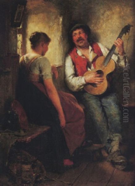 Dicker Wirt Mit Gitarre Oil Painting by Hugo Wilhelm Kauffmann